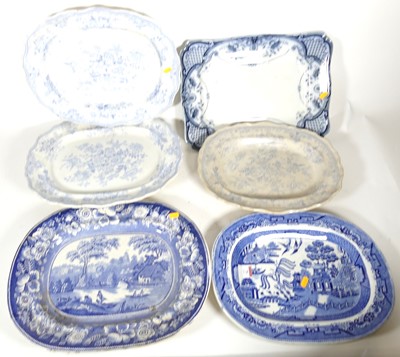 Lot 75 - Six blue and white meat plates in Willow...