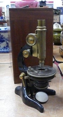 Lot 128 - A cased AH Baird microscope with various...