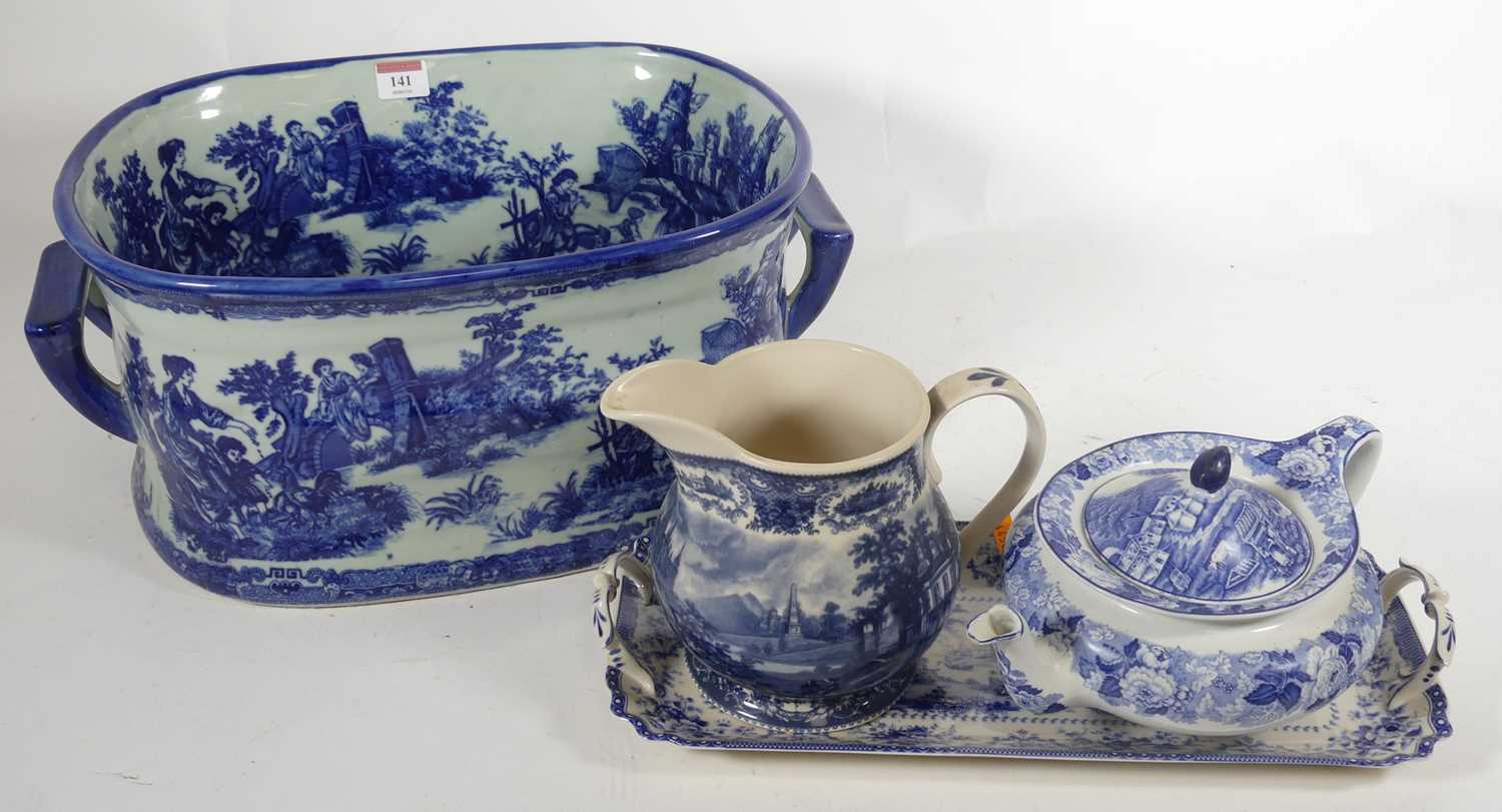 Lot 141 - A reproduction blue & white foot bath,...