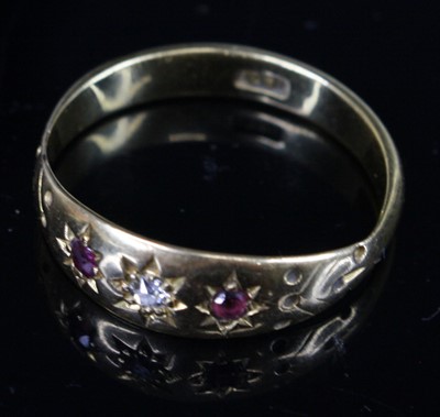 Lot 345 - An Edwardian 18ct gold ruby and diamond 3...