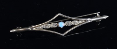 Lot 365 - A 9ct gold opal set lozenge bar brooch, 5.7cm,...