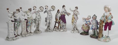 Lot 237 - Nine continental porcelain figures, marks to...