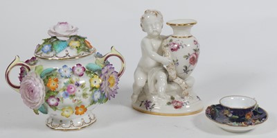 Lot 239 - A Coalport flower encrusted twin handled pot...