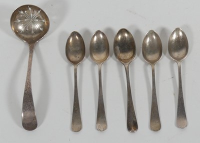 Lot 295 - Five various silver tea spoons together with a...