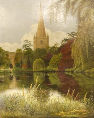 Lot 1003 - R. Sharman - Large pond before a cathedral,...