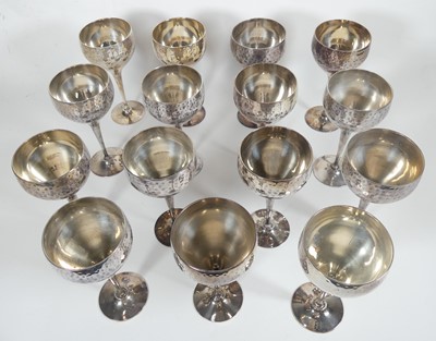 Lot 267 - Fifteen silver toned metal goblets, with...