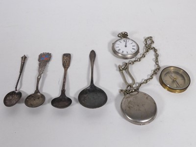 Lot 492 - A silver plated fob watch, together with a...