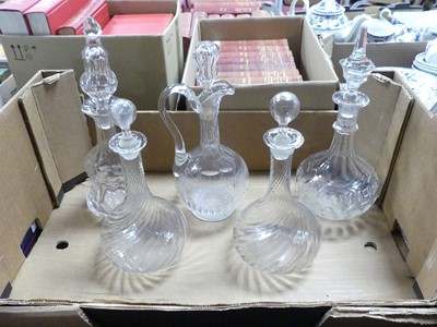 Lot 628 - A group of five glass decanters, to include a...