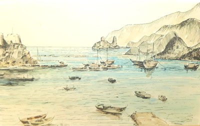 Lot 1061 - K Orrayed - North African harbour scene, ink...