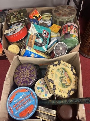 Lot 695 - Two large boxes of various empty tins to...