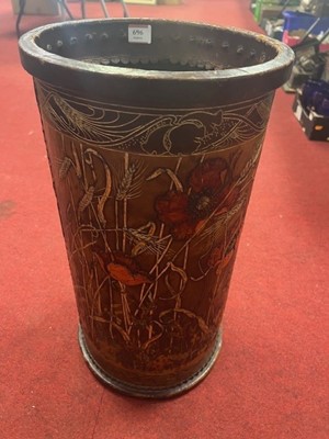 Lot 696 - A leather umbrella stand, decorated with poppies