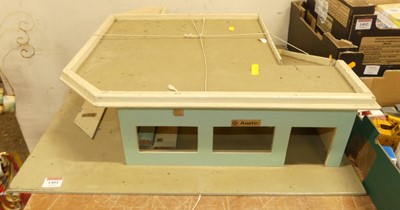 Lot 1401 - A wooden home made model garage and forecourt,...