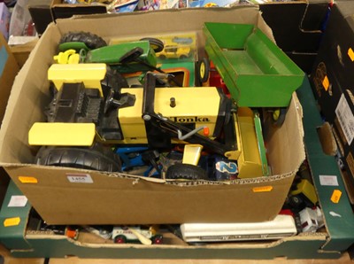 Lot 1455 - Two boxes of playworn tin plate and diecast...