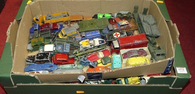 Lot 1574 - Two trays of playworn diecast to include Dinky...