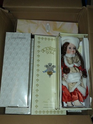 Lot 1479 - One box of collectors' dolls, 10 examples...