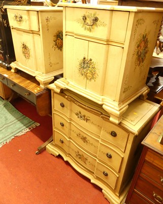 Lot 1183 - A reproduction polychrome painted three-drawer...