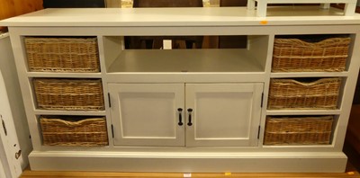 Lot 1195 - A white painted wooden media unit, with six...