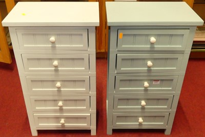 Lot 1197 - A pair of later painted five-drawer bedside...