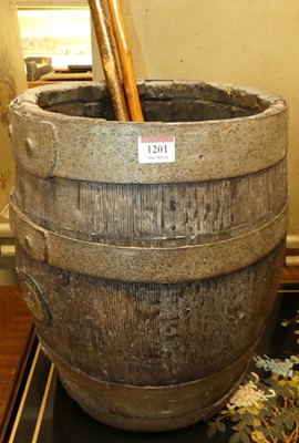 Lot 1201 - A coopered oak barrel, h.43cm; together with...