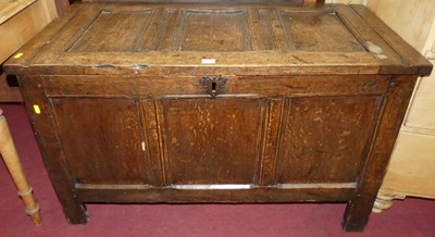 Lot 1233 - A circa 1700 joined oak three panel coffer,...