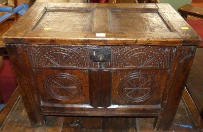 Lot 1222 - An antique joined oak two-panelled coffer of...