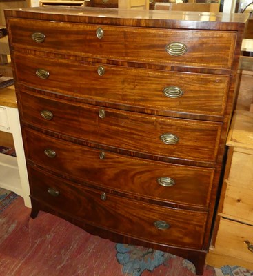 Lot 1242 - A Regency mahogany and inlaid bowfront chest,...