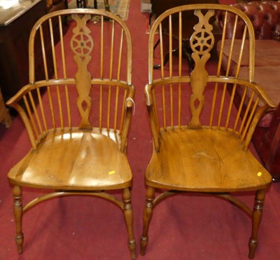 Lot 1345 - A pair of Victorian style elm seat, yew and...