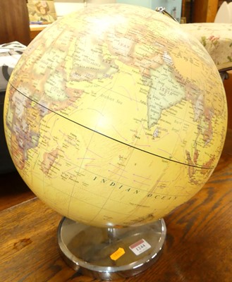 Lot 1244 - A 13" terrestrial globe on chrome plinth, h.37cm