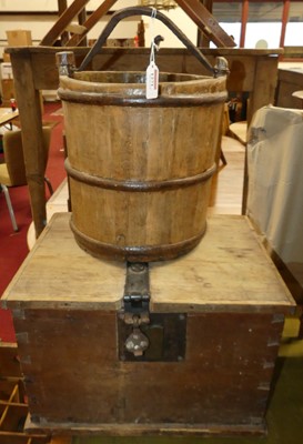 Lot 1271 - A coopered pine and metal bound pail together...