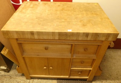 Lot 1350 - A beechwood kitchen preparation table, having...