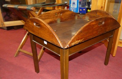 Lot 1274 - A campaign style mahogany butler's tray, later...