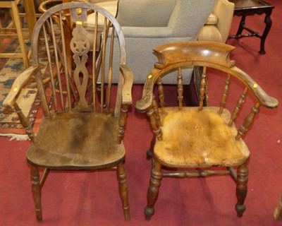 Lot 1310 - An elm seat and beechwood farmhouse kitchen...