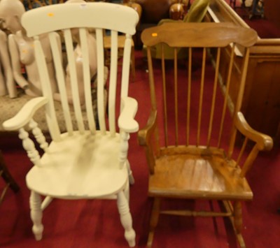 Lot 1322 - A later cream painted farmhouse kitchen chair,...