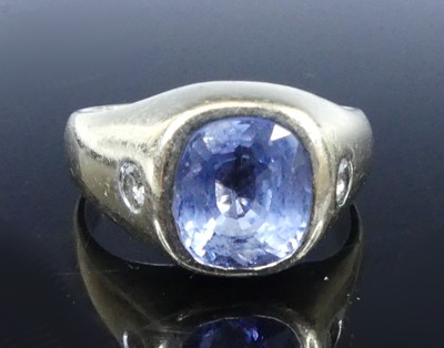 Lot 2525 - A white metal, sapphire and diamond dress ring,...