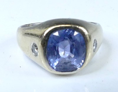 Lot 2525 - A white metal, sapphire and diamond dress ring,...