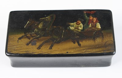 Lot 459 - A Fedoskino style Russian lacquered snuff-box,...