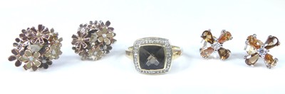 Lot 2580 - A 9ct yellow gold, smoky quartz and diamond...