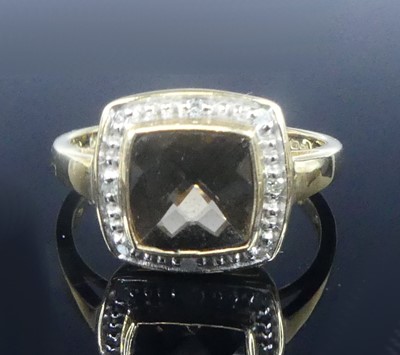 Lot 2580 - A 9ct yellow gold, smoky quartz and diamond...