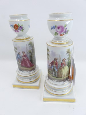 Lot 196 - A pair of Meissen porcelain candlesticks, each...