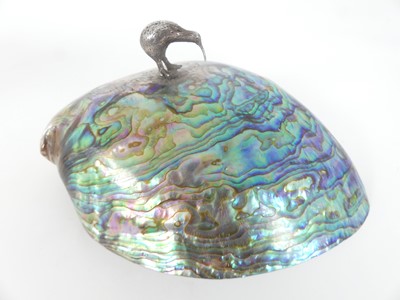 Lot 455 - A New Zealand Paua shell with a white metal...