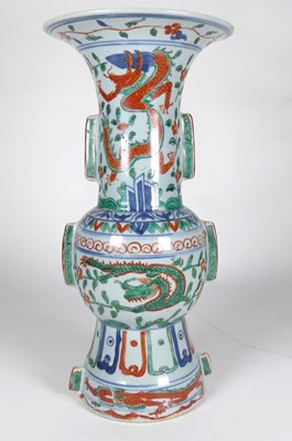 Lot 7 - A Chinese wucai famille verte gu shaped vase,...