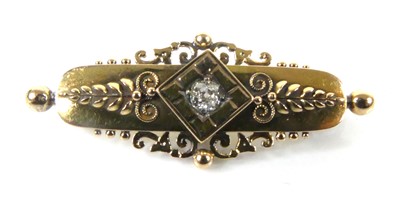 Lot A yellow metal diamond bar brooch, comprising...