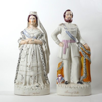 Lot 1 - A pair of Victorian Staffordshire pottery...