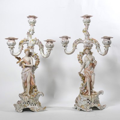 Lot 12 - A pair of 20th century Sitzendorf figural...