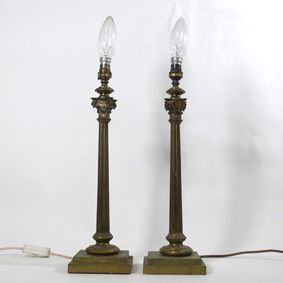 Lot 14 - A pair of brass Corinthian column table lamps,...