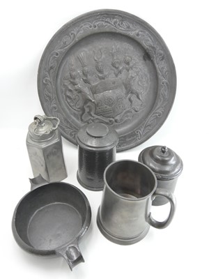 Lot 79 - A collection of pewter, to include a hexagonal...