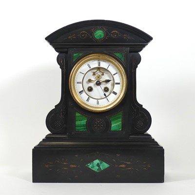 Lot 133 - A Victorian black slate and malachite inlaid...