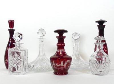 Lot 138 - A 19th century flashed ruby glass decanter and...