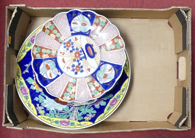 Lot 150 - A Japanese porcelain charger, enamel decorated...