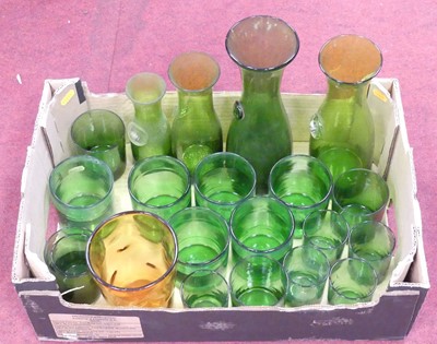 Lot 165 - A set of six green glass tumblers, with rough...